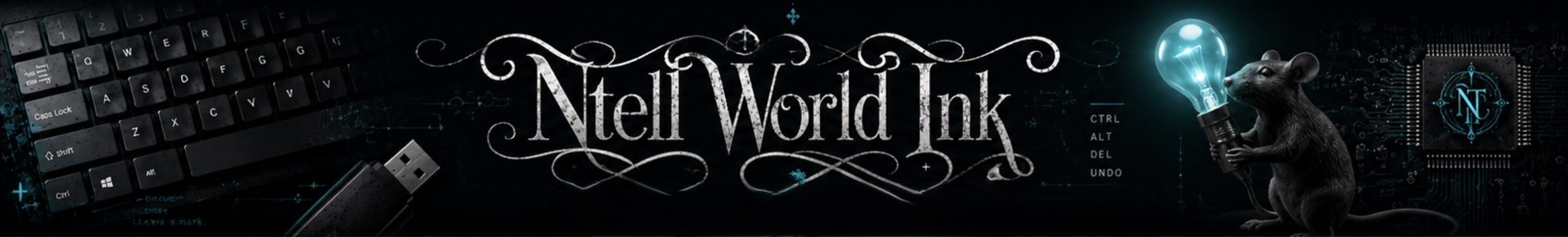 The Ntell World Ink wordmark across a backlit keyboard