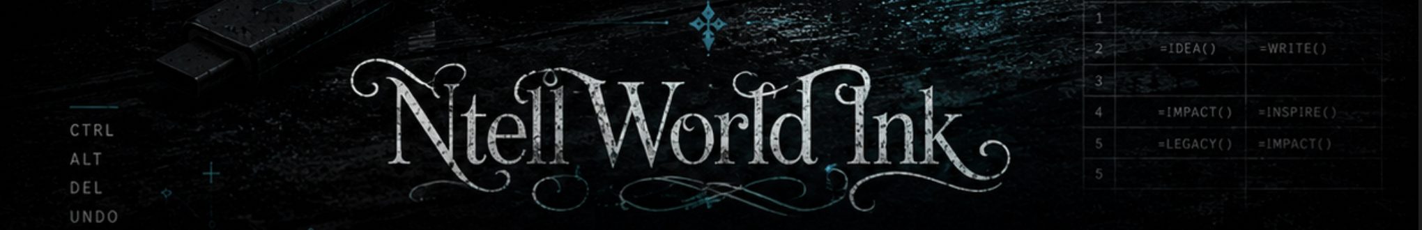 The Ntell World Ink wordmark with a USB drive