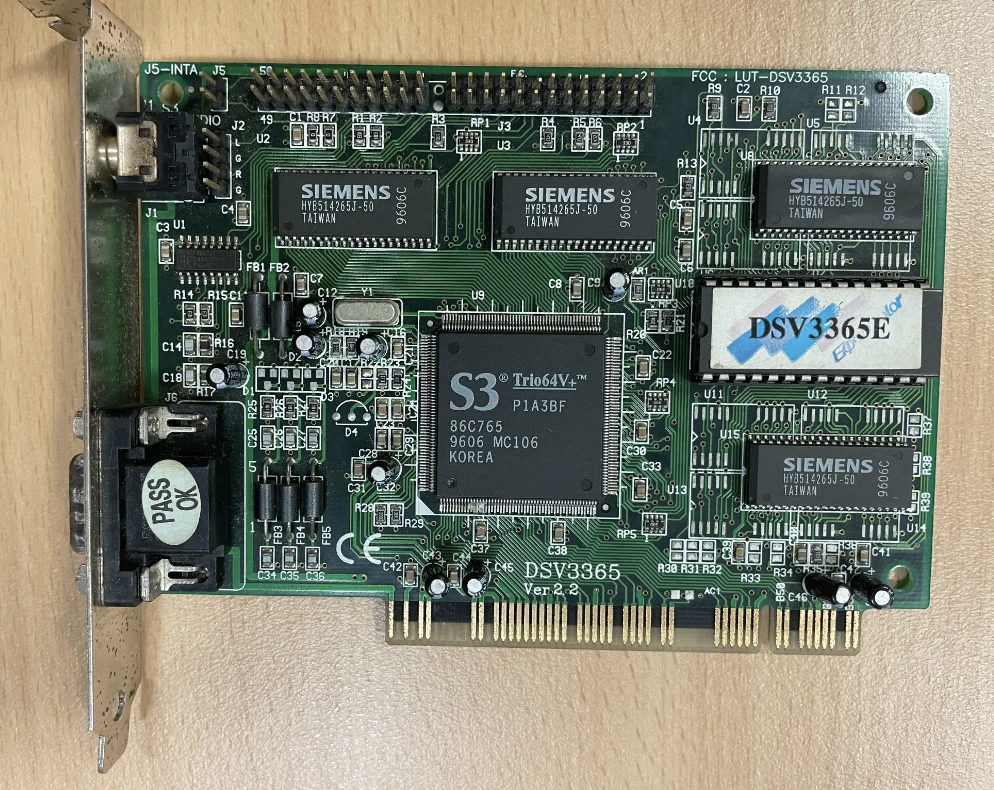 An S3 Trio64V+ ISA graphics card from the mid-1990s