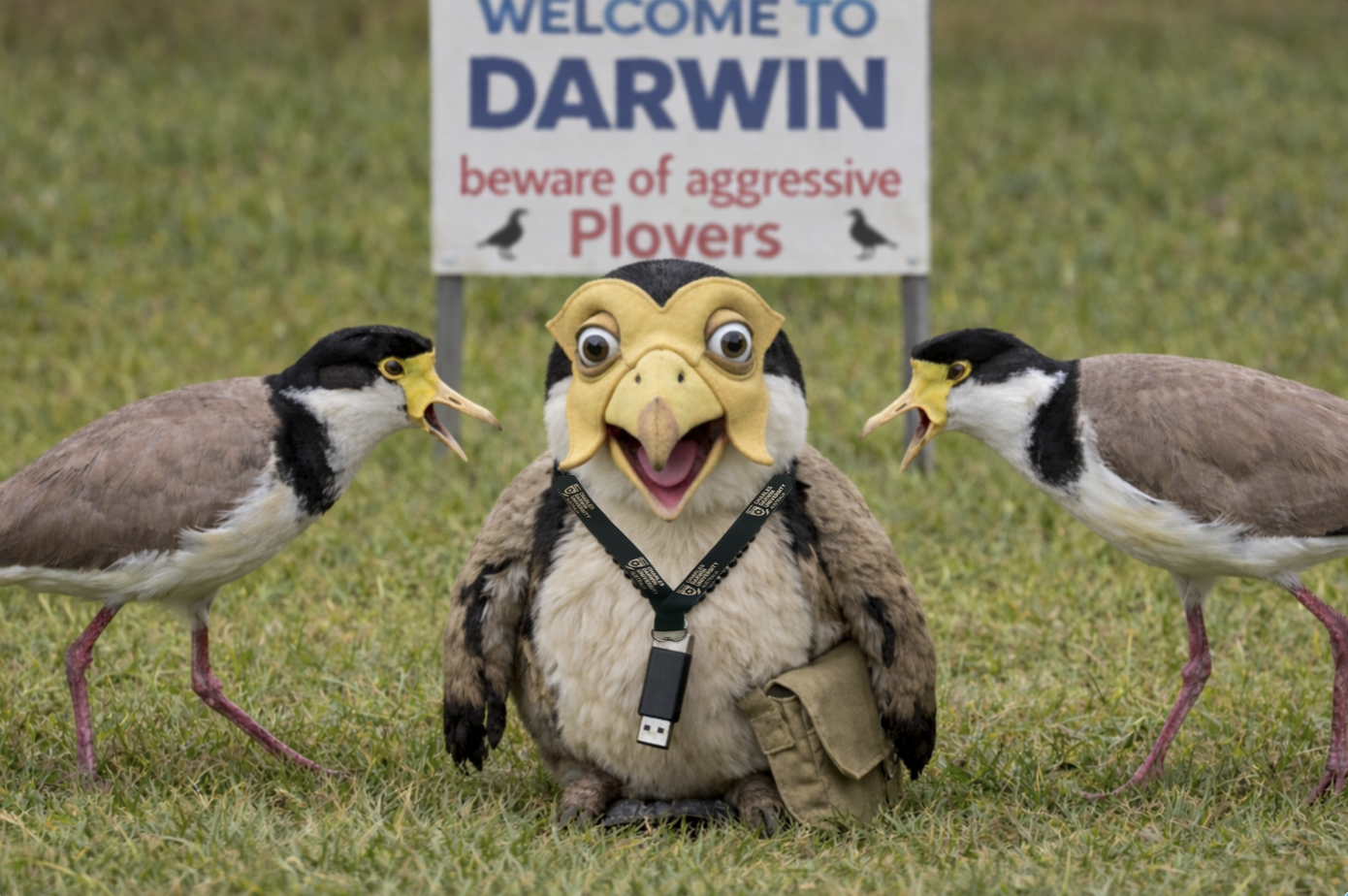 A campus plover swooping